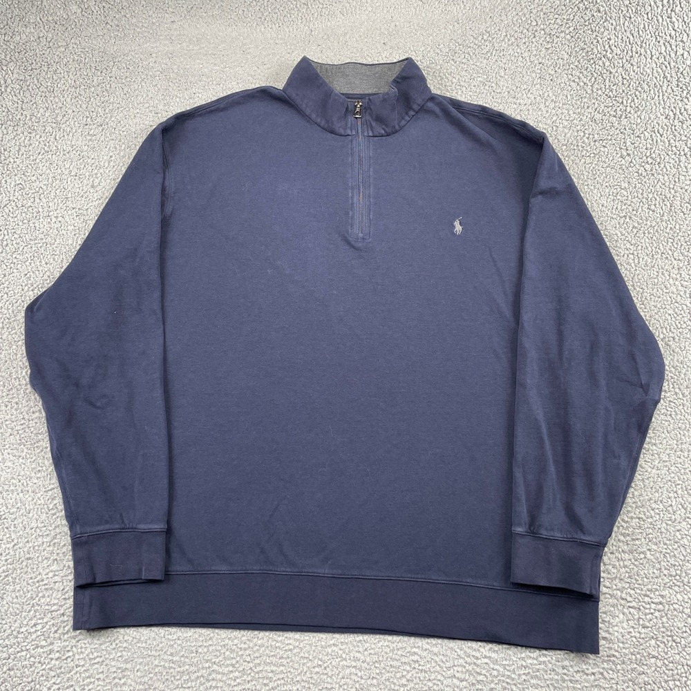 Polo Ralph Lauren Sweatshirt Mens 3XLT Blue Quarter Zip Pullover Pony Logo Mock